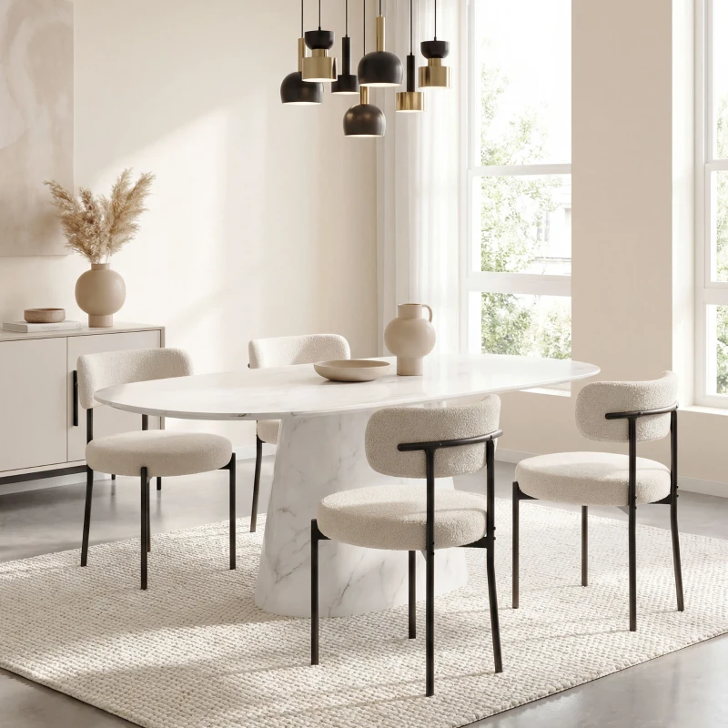 HOMCOM 4 Pieces Kitchen Chairs, Modern Dining Chairs w/ Berber Fleece Upholstery and Steel Legs for Living Room, Beige