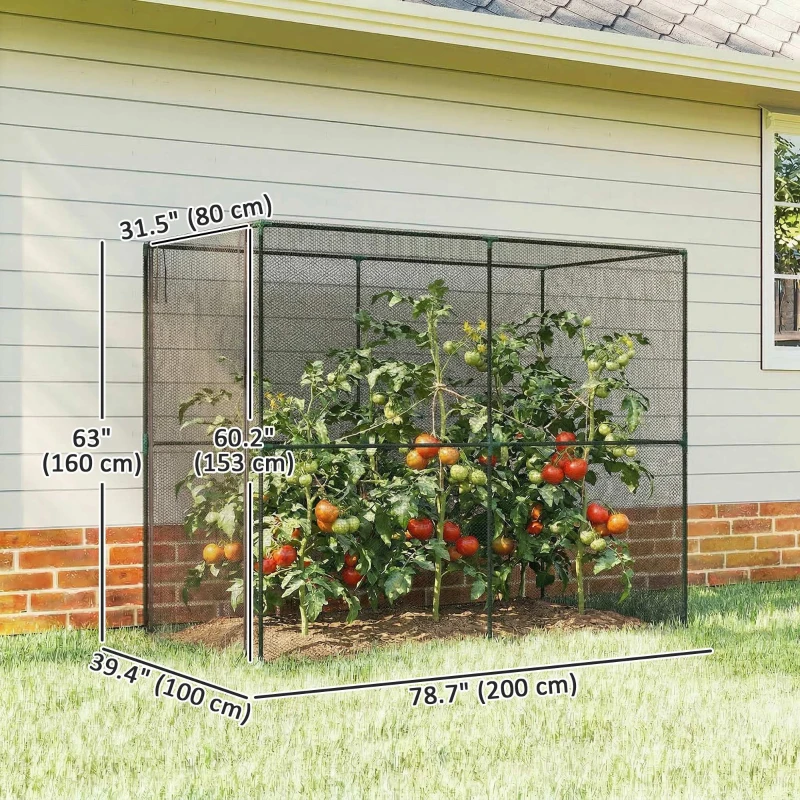 Outsunny Crop Cage, Plant Protection Tent with Zippered Door, Plant Protector from Animals for Vegetables Flowers Fruits, Black