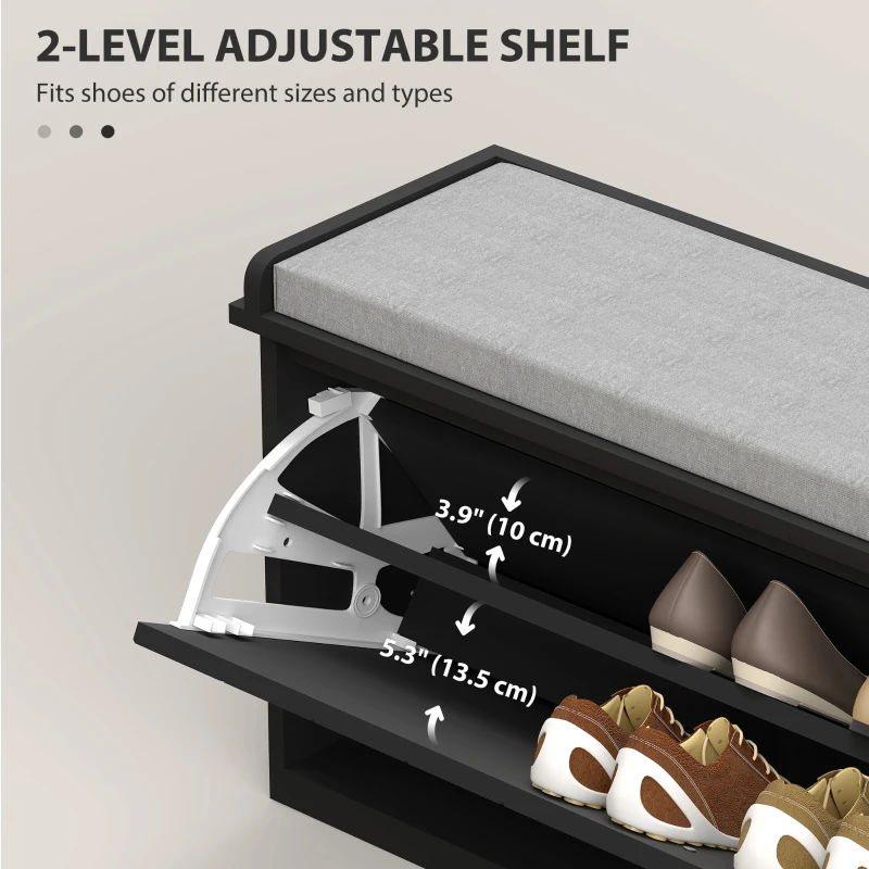 HOMCOM Shoe Storage with Seat, Upholstered Hallway Bench, Shoe Bench with Flip Drawer, Adjustable Shelf for 8-10 Pairs of Shoes