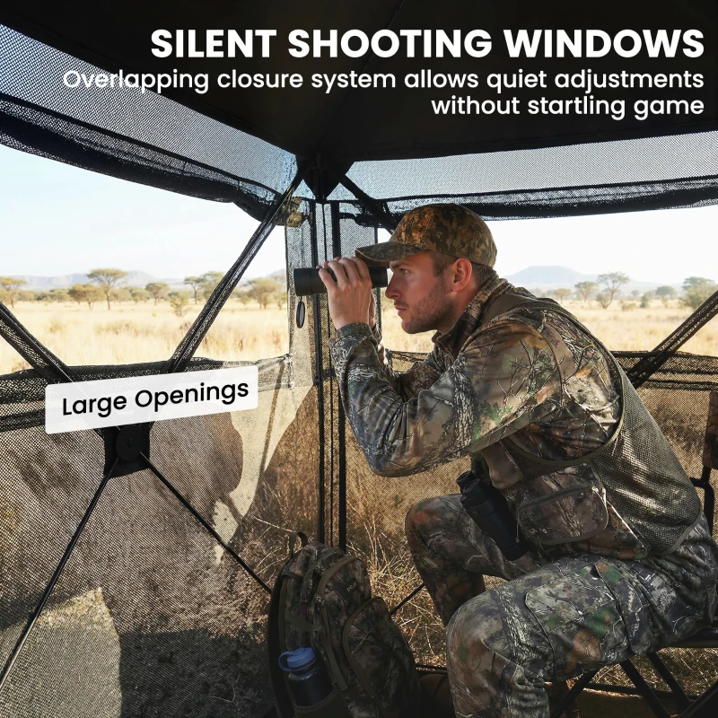 Outsunny Hunting Blind for 2 Person, See Through Pop Up Blind with 270-Degree View, Windows for Deer Hunting, Camouflage