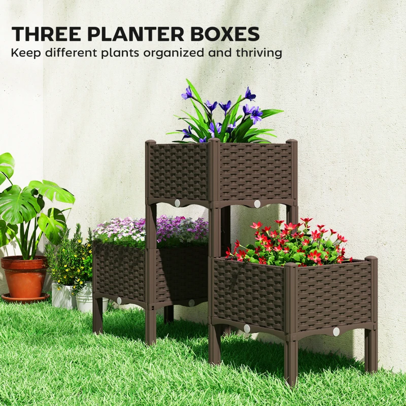 Outsunny Plastic Raised Garden Bed with Legs, Self Watering Elevated Planter Boxes with Drainage Holes and Plugs, Easy Assembly