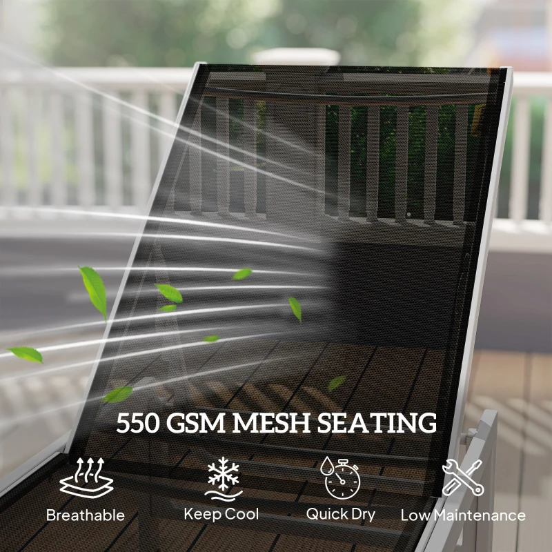 Outsunny Outdoor Lounge Chair, 5-Position Reclining Outdoor Chaise Lounge Tanning Chair with Mesh Seat, Black