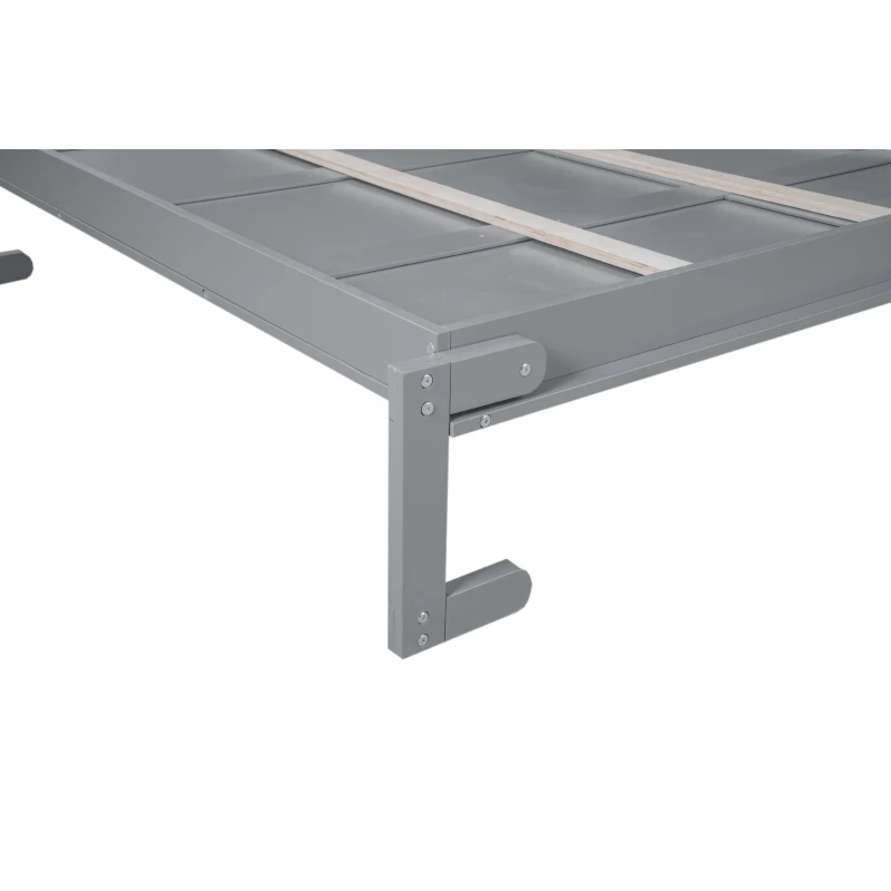 Queen Size Murphy Bed with Shelves and LED Lights, Space-Saving Wall Bed with Flexible Slats, 93.5" L x 84.5" W x 88.5" H, Grey