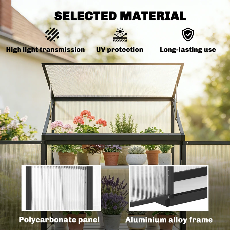 Outsunny Polycarbonate Greenhouse with 2-Tier Shelves Gardening Green House for Patio Garden, Black