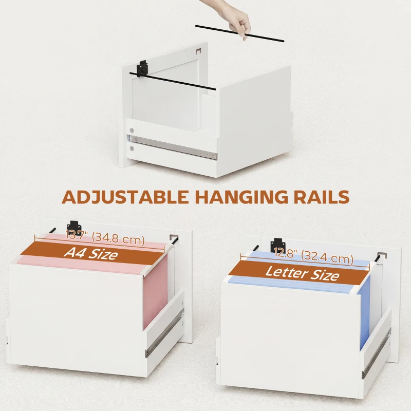 HOMCOM 2 Drawer File Cabinet with Lock, Vertical Filing Cabinet with Adjustable Hanging Bars for A4 and Letter Size, White