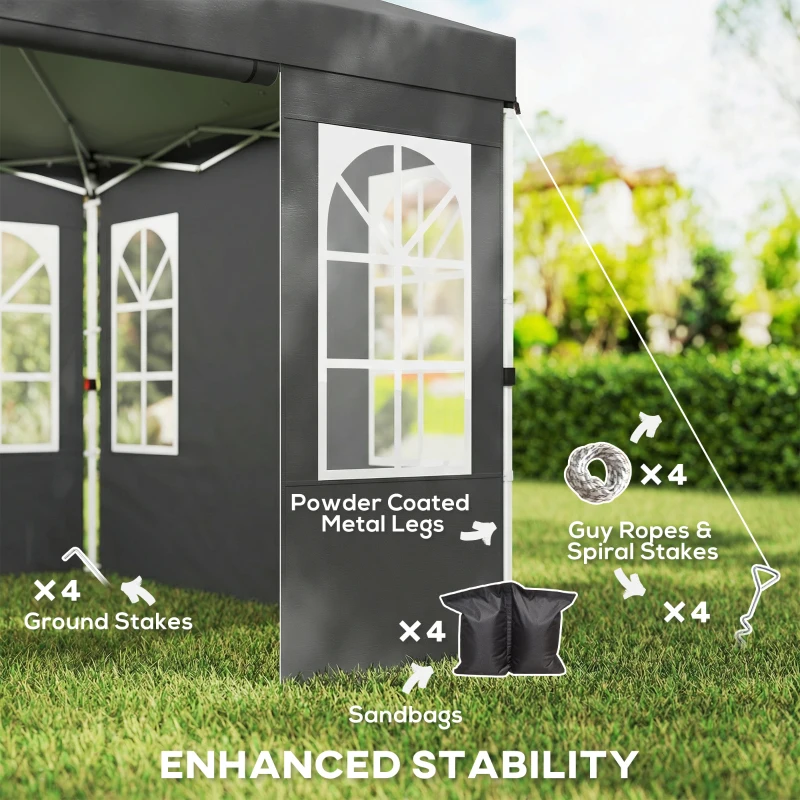 Outsunny 9.6 x 9.6 ft Pop Up Canopy Tent with 4 Sidewalls, UPF 50+ 1-Button Push Easy Setup Outdoor Instant Canopy, Dark Grey