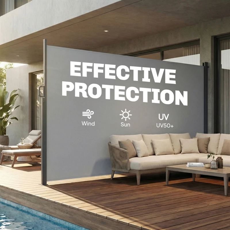 Outsunny Retractable Side Awning, 165" x 73" Outdoor Privacy Screen, Water-Resistant, UV 50+, Light Grey