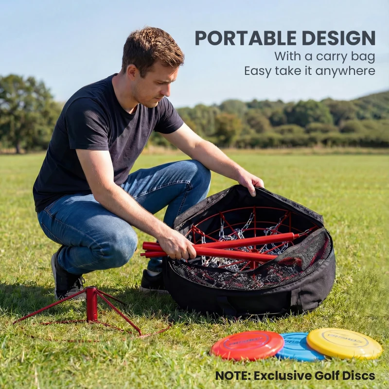 Soozier 24-Chain Portable Practice Basket for Disc Golf Target Stand, Lightweight Basket w/ Carry Bag, Red and Silver