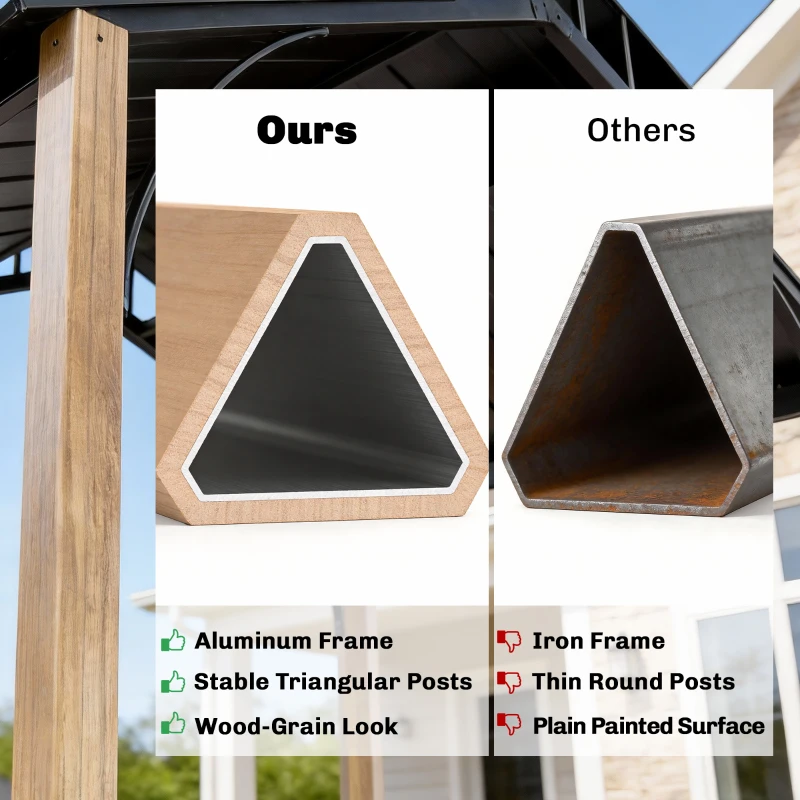 Outsunny 8 x 6ft Hardtop Grill Gazebo, BBQ Gazebo with Metal Double Roof, Outdoor Grill Canopy with Wood-Grain Aluminum Frame