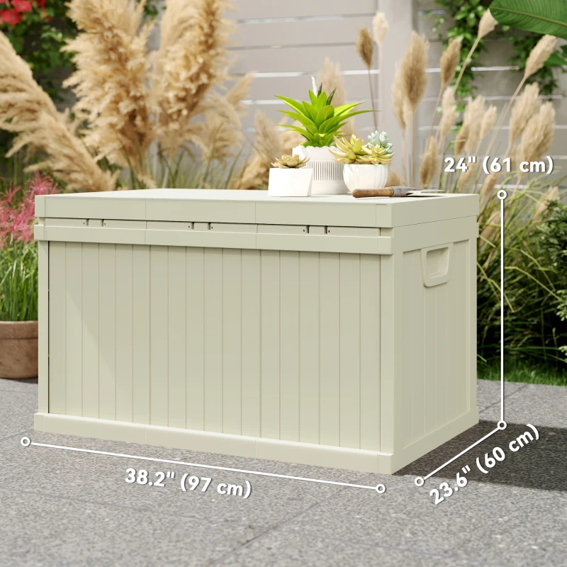 Outsunny 70 Gallon Deck Box, Resin Outdoor Storage Box with Handles, Waterproof Storage Container for Garden Tools, Sand