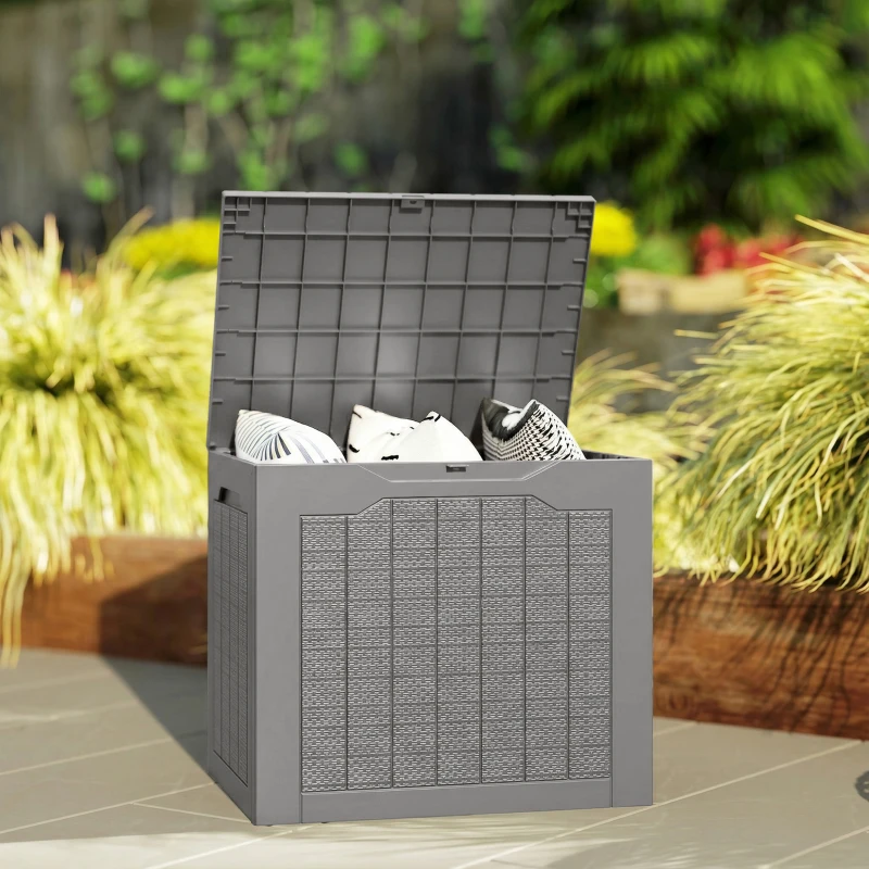 Outsunny 28 Gallon Deck Box, Resin Outdoor Storage Box with Handles, Waterproof and UV Resistant Storage Container