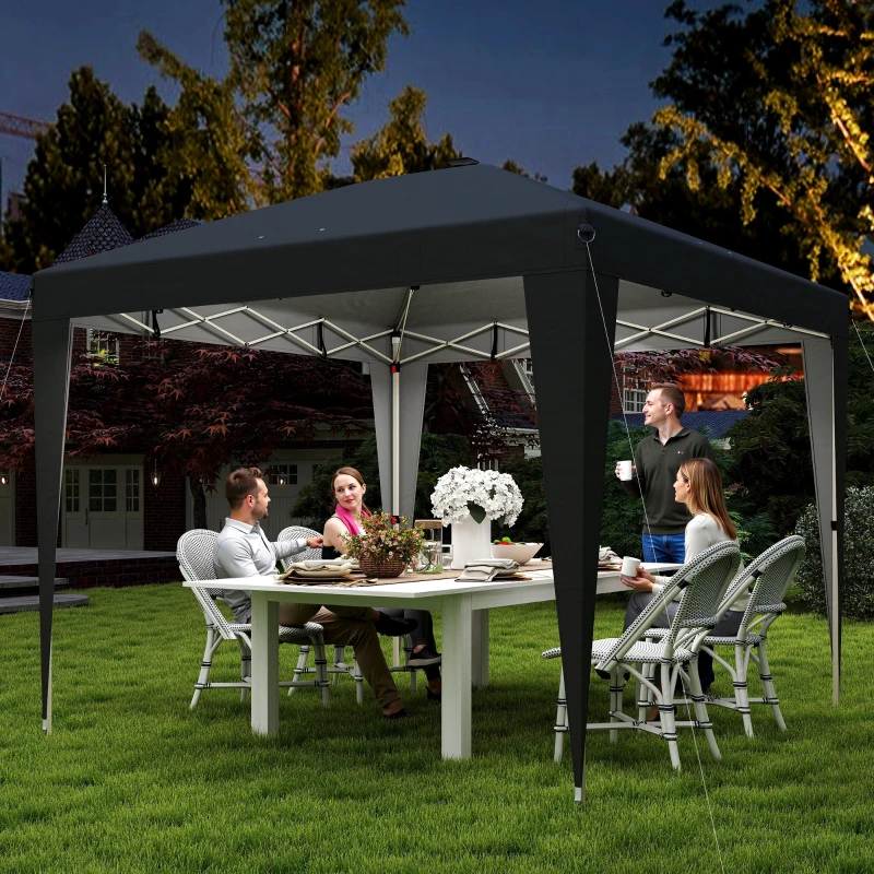 Outsunny 10 x 10 ft Pop Up Canopy Tent with Central Light, UPF 50+ Instant Portable Canopy Shelter with Remote, Black