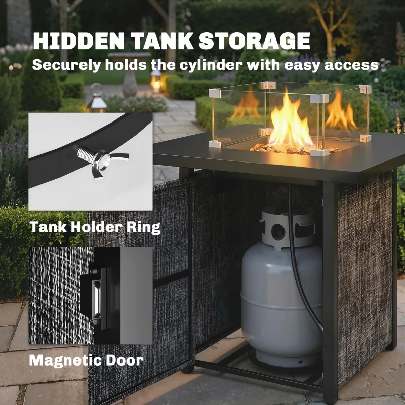 Outsunny Propane Fire Pit Table, 28 Inch Gas Fire Pit with Explosion-Proof Net and Glass Wind Guard, Gas Tank Holder