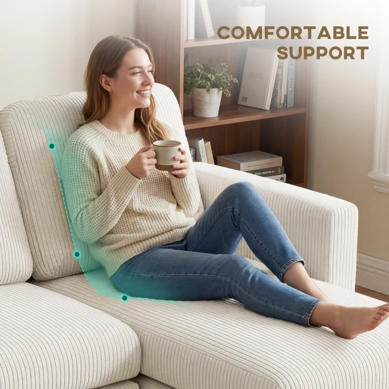 HOMCOM Sectional Sofa, Corduroy U Shaped Couch with Double Chaise and Spring Cushions, 2200lb Capacity, Beige