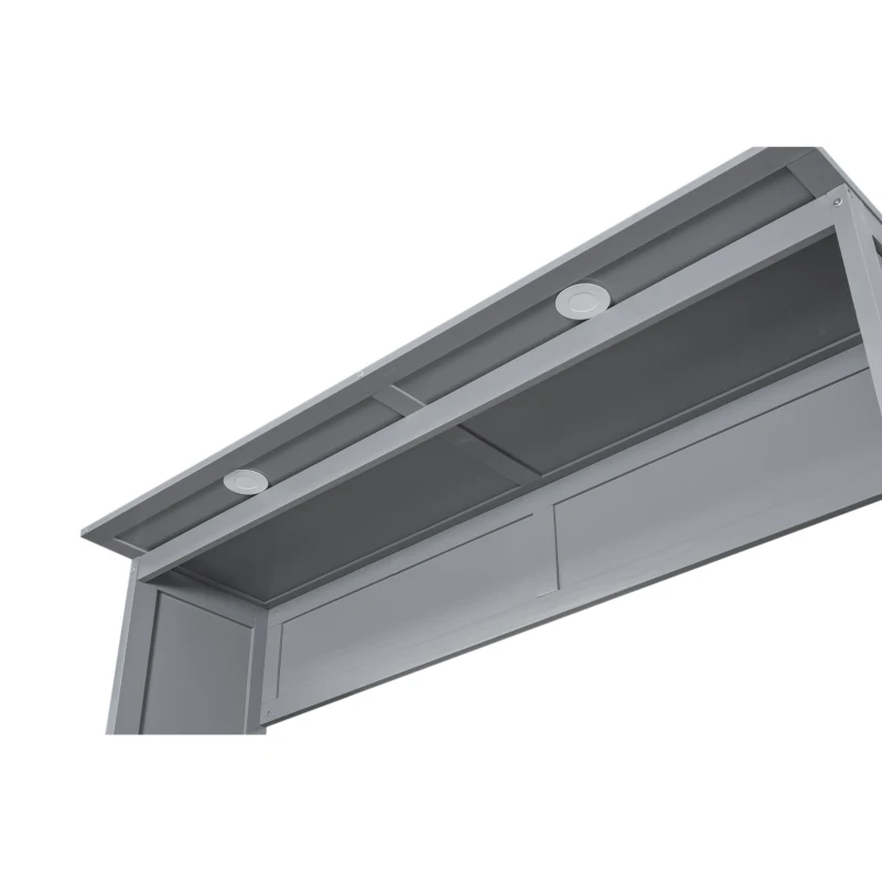 Queen Size Murphy Bed with Shelves and LED Lights, Space-Saving Wall Bed with Flexible Slats, 93.5" L x 84.5" W x 88.5" H, Grey