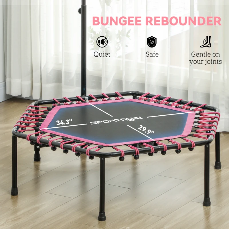 Soozier 45" Rebounder Trampoline for Adults, Quiet Bungee Rebounder with LED Lights and Adjustable Handle, Pink