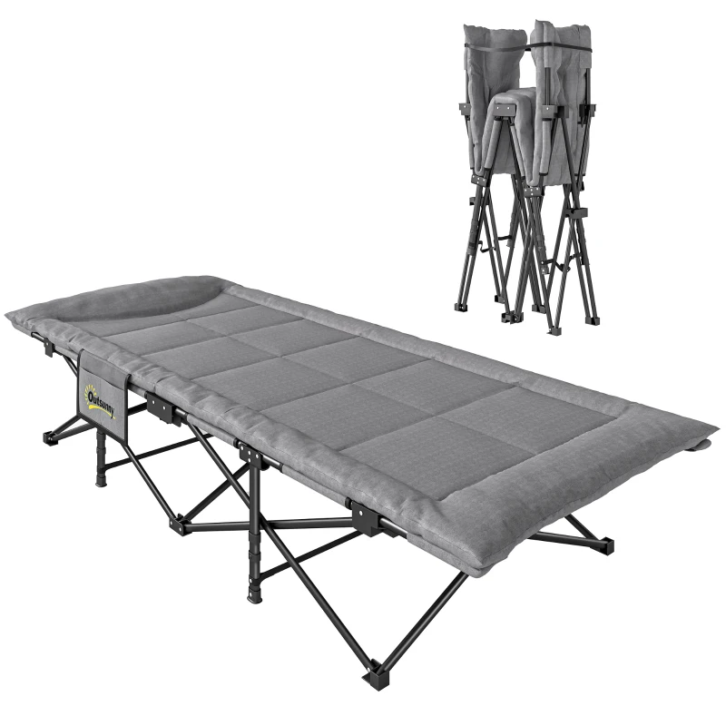 Outsunny Camping Cot for Adults with Padded Cushion, 31.5" Wide Folding Bed with Carry Bag and Non-Slip Feet, Grey