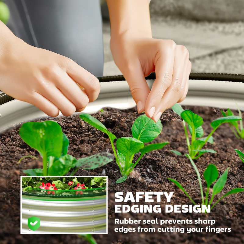 Outsunny Set of 2 Raised Garden Bed, Metal Planter Box with Safety Edging, Easy-to-assemble Stock Tank 3'x3'x1.4' Silver