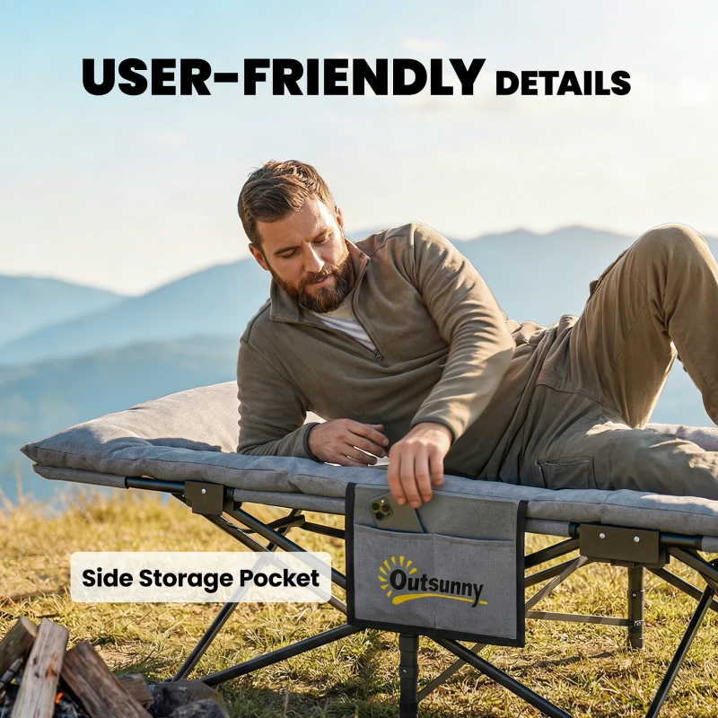 Outsunny Camping Cot for Adults with Padded Cushion, 31.5" Wide Folding Bed with Carry Bag and Non-Slip Feet, Grey