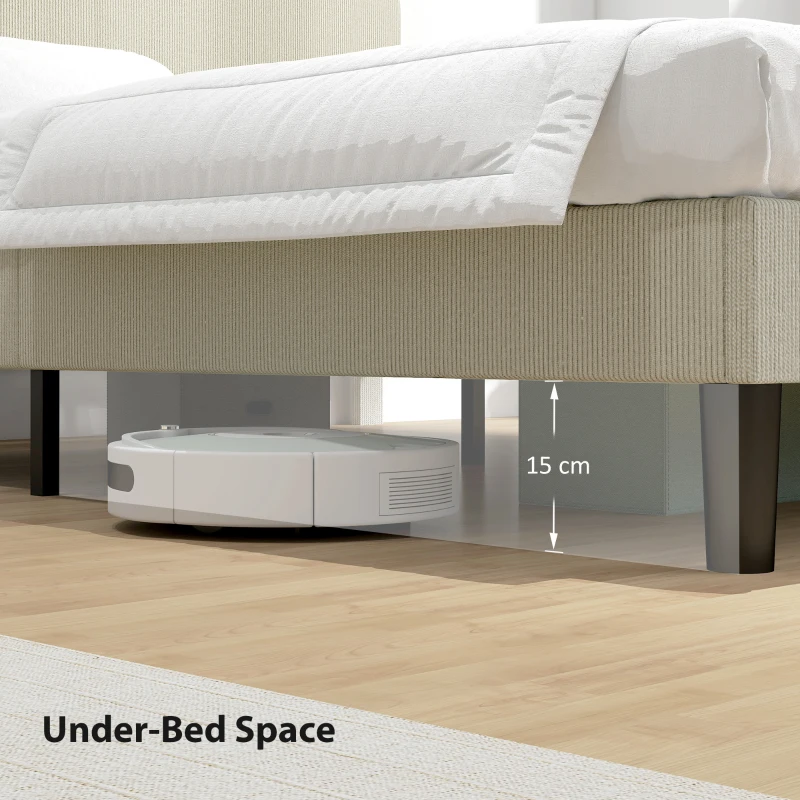 HOMCOM Queen Size Bed Frame with Adjustable Upholstered Headboard Platform Bed Frame Wood Slat Support Noise Free Light Grey