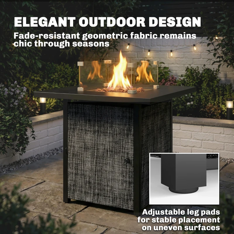 Outsunny Propane Fire Pit Table, 28 Inch Gas Fire Pit with Explosion-Proof Net and Glass Wind Guard, Gas Tank Holder