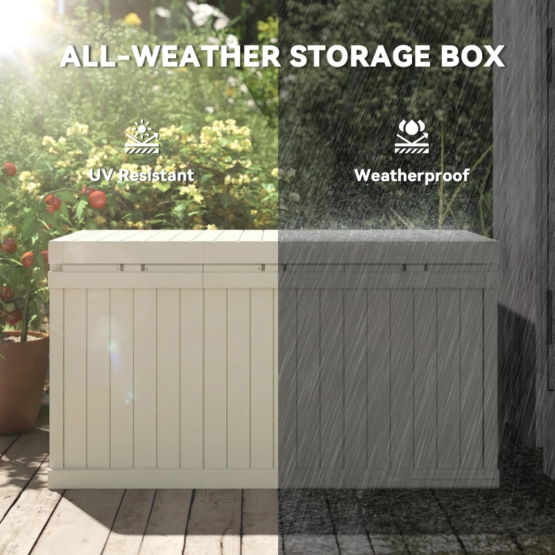 Outsunny 70 Gallon Deck Box, Resin Outdoor Storage Box with Handles, Waterproof Storage Container for Garden Tools, Sand