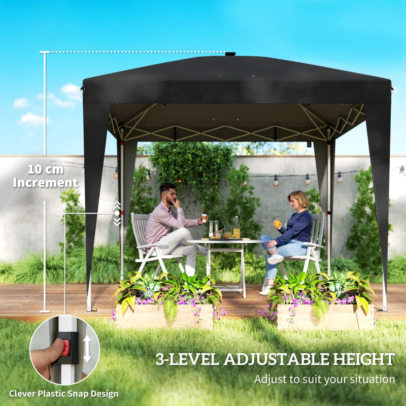 Outsunny 10 x 10 ft Pop Up Canopy Tent with Central Light, UPF 50+ Instant Portable Canopy Shelter with Remote, Black