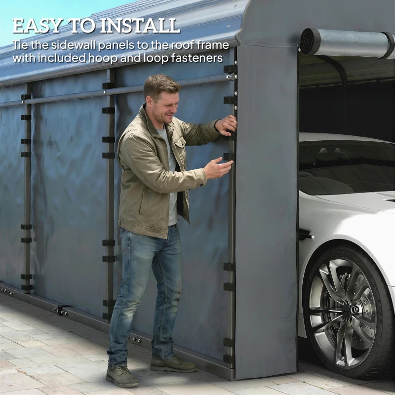 Outsunny Carport Replacement Canopy Cover Sidewalls for 10' x 15' Carport, UPF50+ Waterproof Garage Car Shelter Tarp, Dark Grey