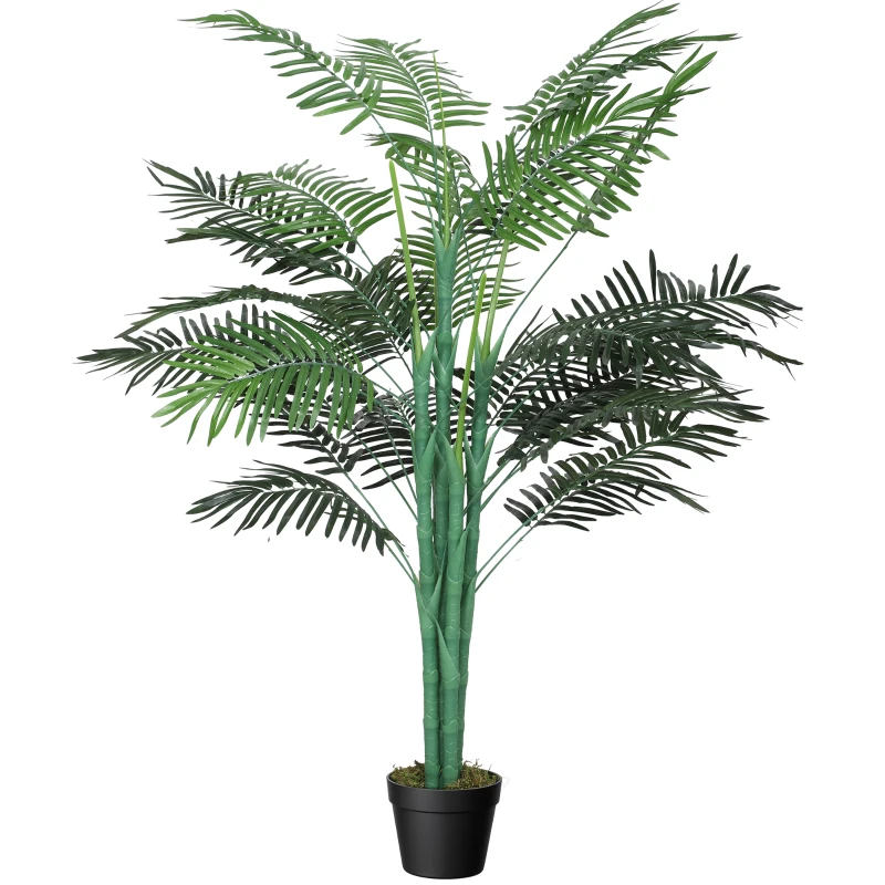 Outsunny 5FT Artificial Palm Tree, Fake Tropical Tree with Lifelike Leaves, Faux Plant in Pot for Indoor Decoration, Green