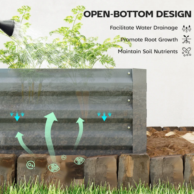 Outsunny 8 x 3 x 1ft Galvanized Raised Garden Bed, Metal Elevated Planter Box for Growing Flowers, Herbs, Succulents, Light Grey