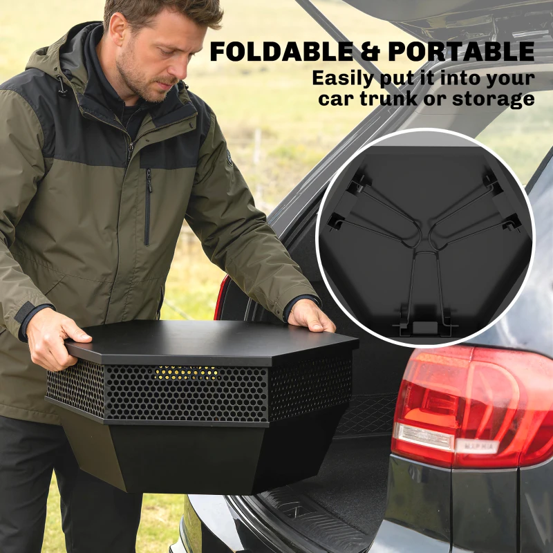 Outsunny 20" Fire Pit with Fire Poker, Foldable Wood Burning Firepits with Lid, Portable Firepit, Black