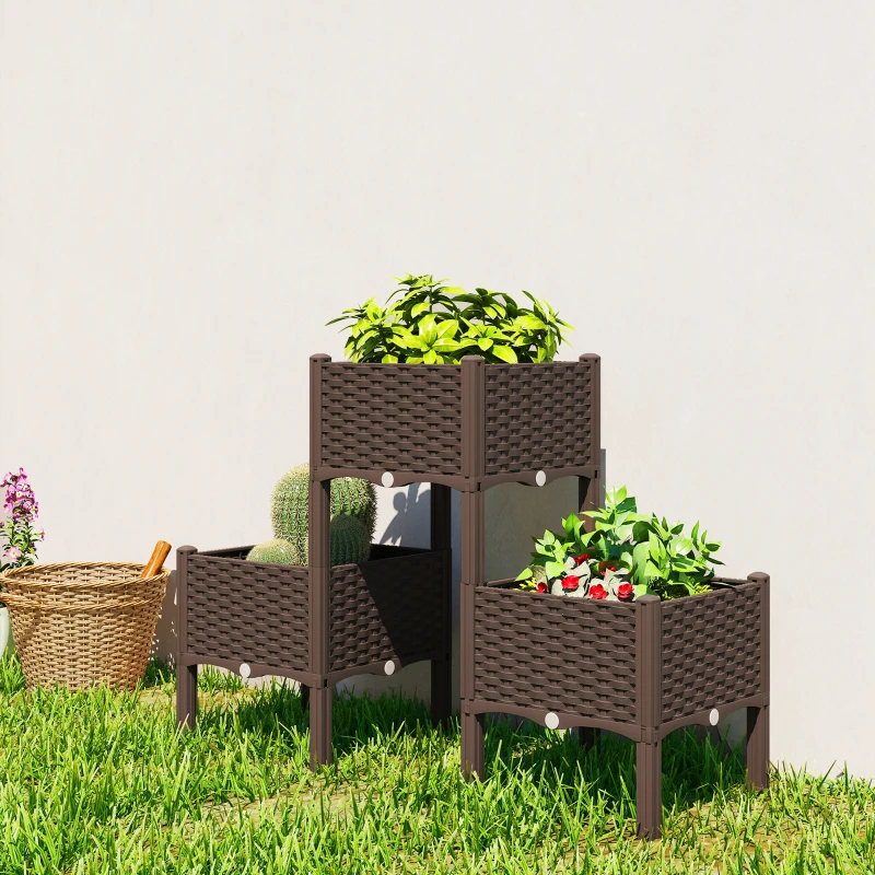 Outsunny Plastic Raised Garden Bed with Legs, Self Watering Elevated Planter Boxes with Drainage Holes and Plugs, Easy Assembly