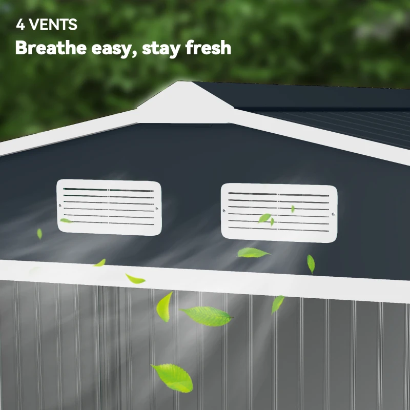 Outsunny 9' x 6' Outdoor Storage Shed, Garden Tool Metal Shed with Foundation Kit, Dark Gray