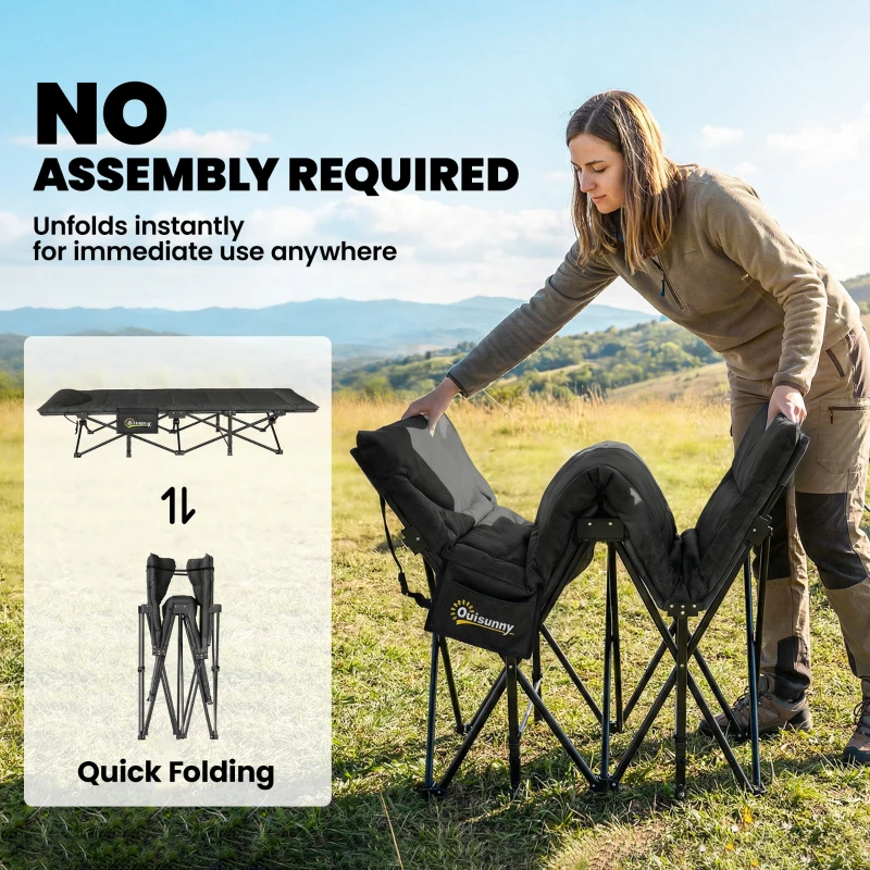 Outsunny Camping Cot for Adults with Padded Cushion, 31.5" Wide Folding Bed with Carry Bag and Non-Slip Feet, Black