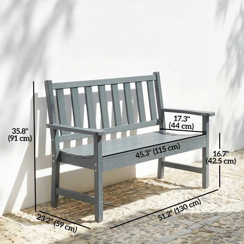 Outsunny Outdoor Bench, HDPE Weatherproof Garden Bench, 2-Person Garden Seating with Slatted Seat