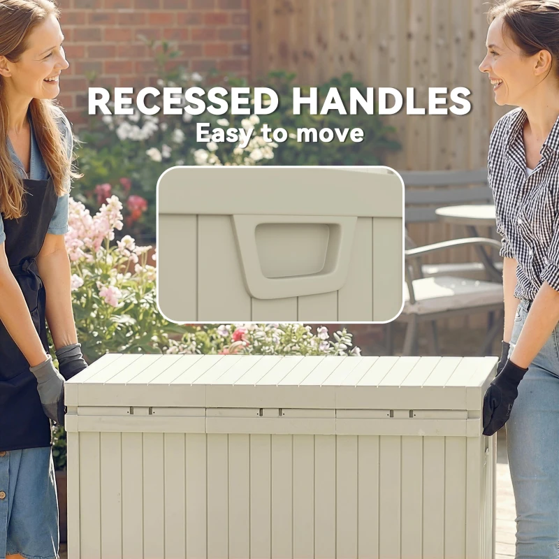 Outsunny 70 Gallon Deck Box, Resin Outdoor Storage Box with Handles, Waterproof Storage Container for Garden Tools, Sand