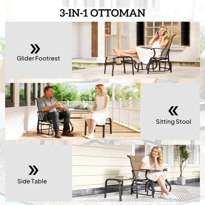 Outsunny Outdoor Glider with Ottoman, Patio Glider Chair Set with High Back, Wide Seat for Porch, Garden, Backyard, Tan