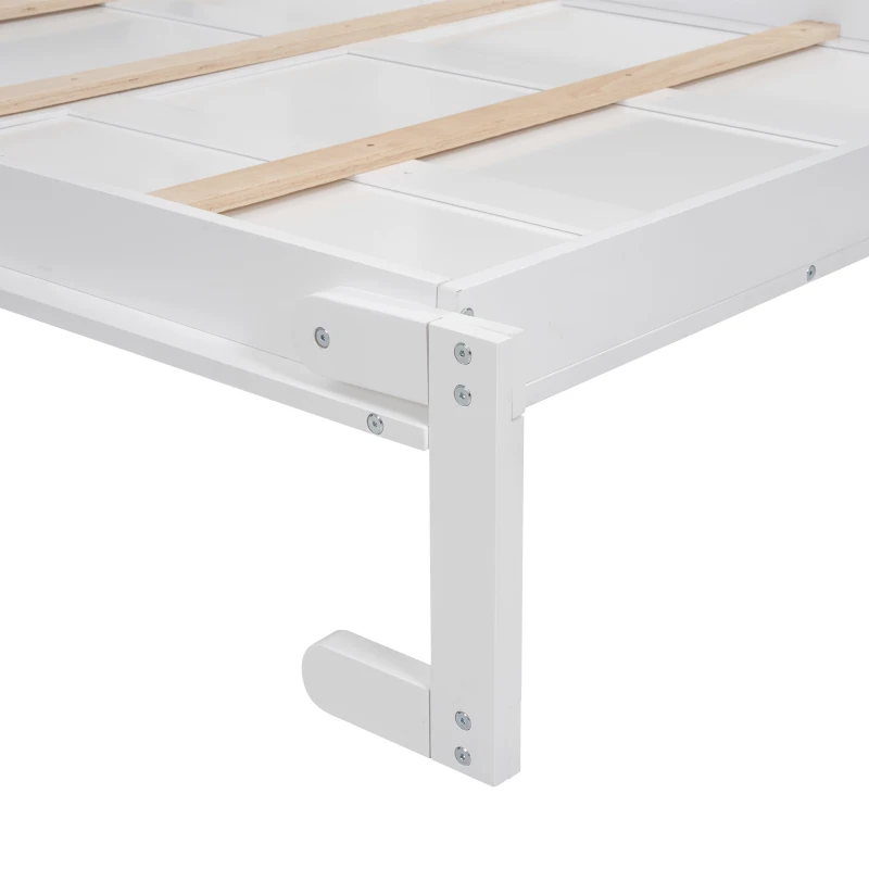 Full Size Murphy Bed with Shelves and LED Lights, Space-Saving Wall Bed with Flexible Slats, 87" L x 81" W x 83.5" H, White