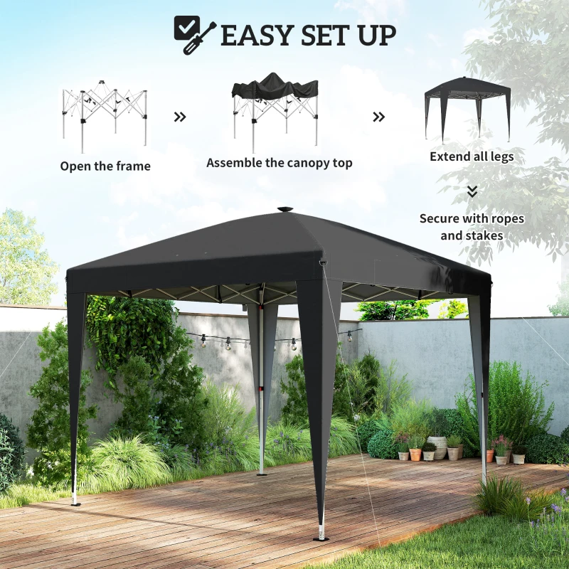 Outsunny 10 x 10 ft Pop Up Canopy Tent with Central Light, UPF 50+ Instant Portable Canopy Shelter with Remote, Black