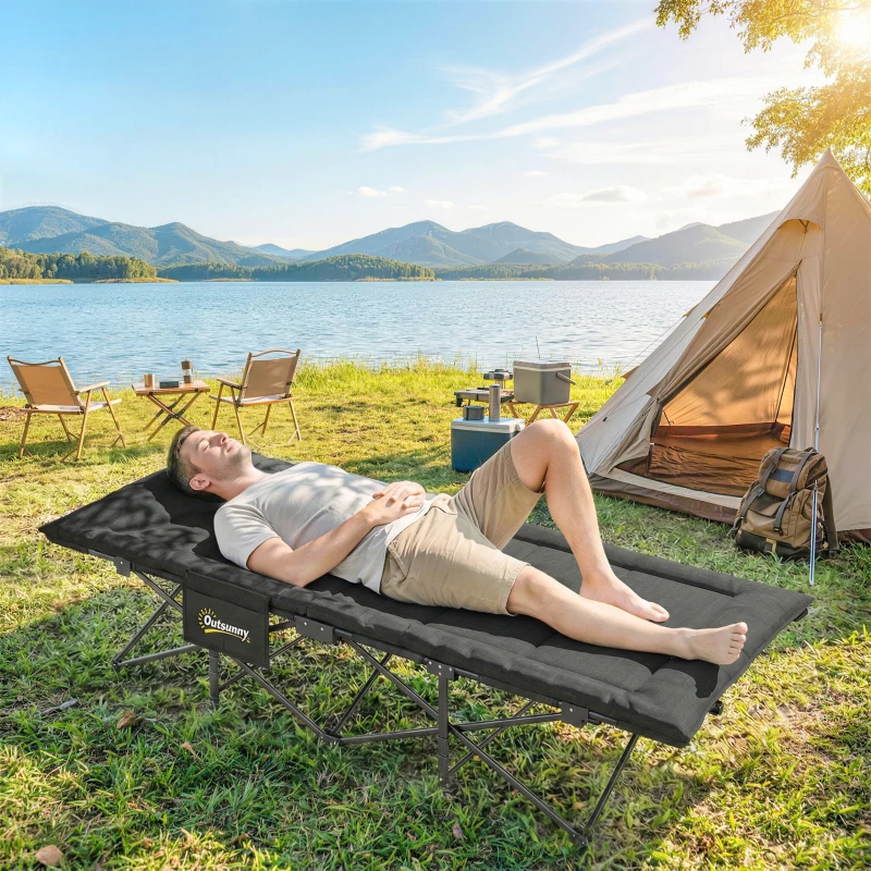 Outsunny Camping Cot for Adults with Padded Cushion, 31.5" Wide Folding Bed with Carry Bag and Non-Slip Feet, Black