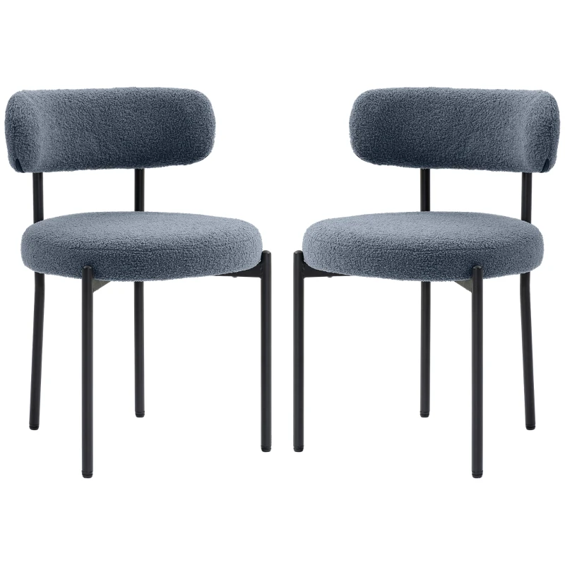 HOMCOM 2 Pieces Kitchen Chairs, Modern Dining Chairs w/ Berber Fleece Upholstery and Steel Legs for Living Room, Grey