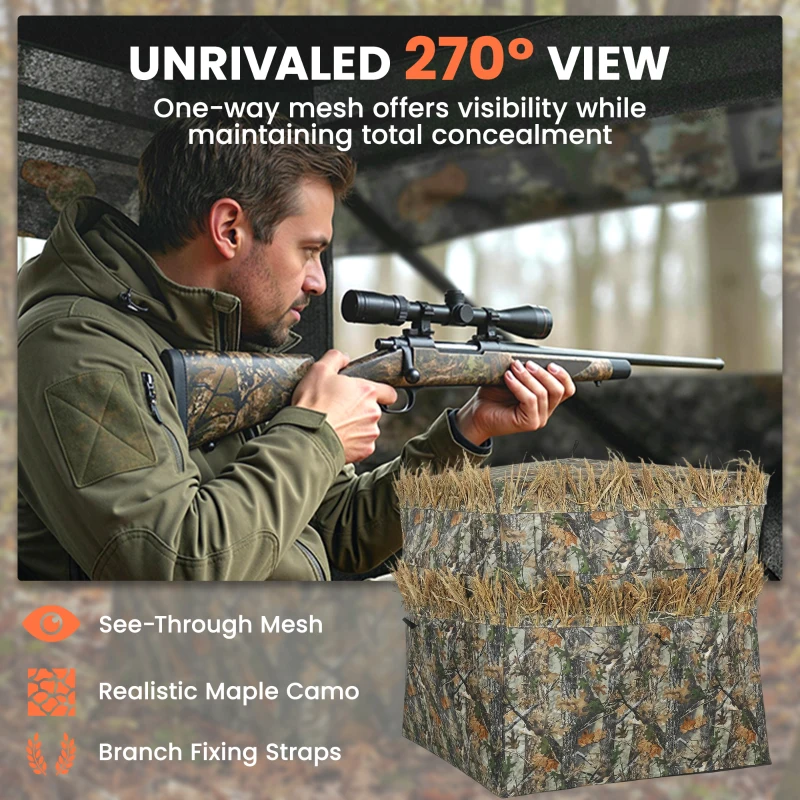 Outsunny Hunting Blind for 2 Person, See Through Pop Up Blind with 270-Degree View, Windows for Deer Hunting, Camouflage
