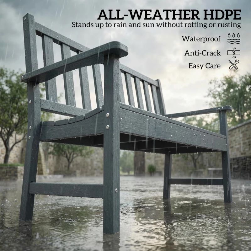 Outsunny Outdoor Bench, HDPE Weatherproof Garden Bench, 2-Person Garden Seating with Slatted Seat