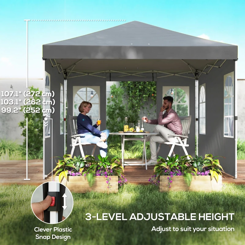 Outsunny 9.6 x 9.6 ft Pop Up Canopy Tent with 4 Sidewalls, UPF 50+ 1-Button Push Easy Setup Outdoor Instant Canopy, Light Grey