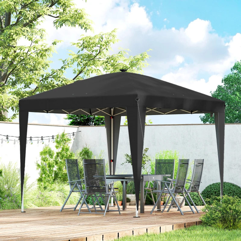 Outsunny 10 x 10 ft Pop Up Canopy Tent with Central Light, UPF 50+ Instant Portable Canopy Shelter with Remote, Black