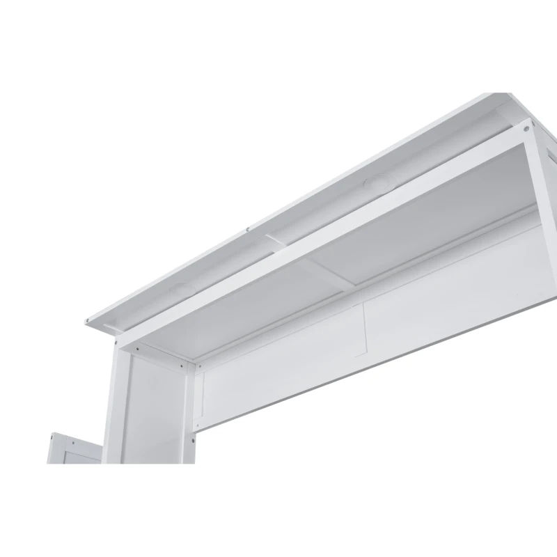 Queen Size Murphy Bed with Shelves and LED Lights, Space-Saving Wall Bed with Flexible Slats, 93.5" L x 84.5" W x 88.5" H, White