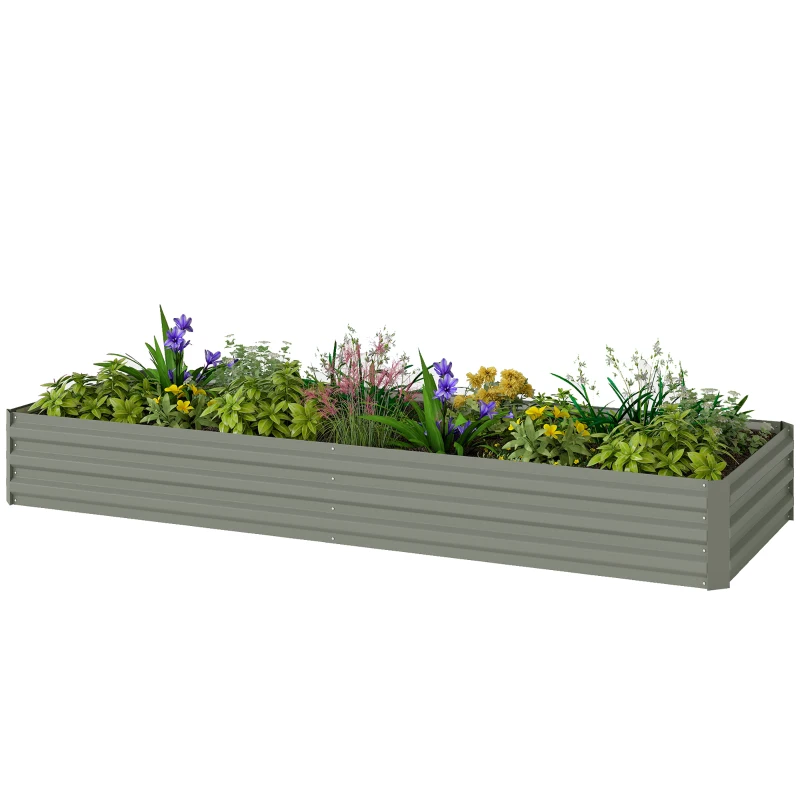 Outsunny 8 x 3 x 1ft Galvanized Raised Garden Bed, Metal Elevated Planter Box for Growing Flowers, Herbs, Succulents, Light Grey