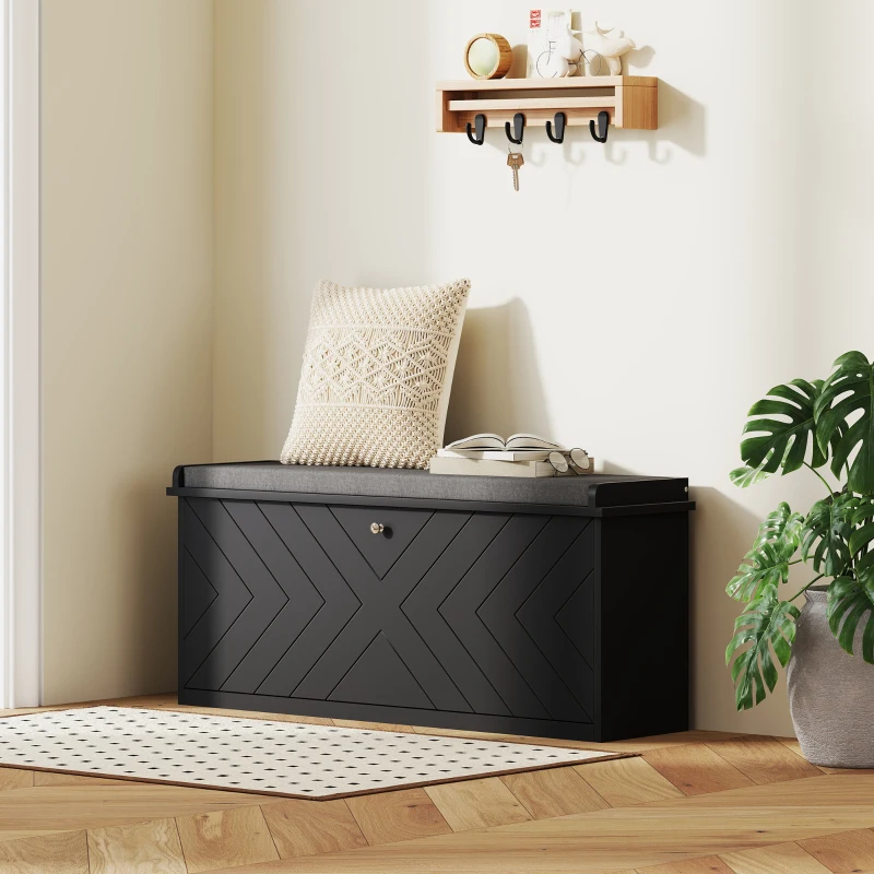 HOMCOM Shoe Storage with Seat, Upholstered Hallway Bench, Shoe Bench with Flip Drawer, Adjustable Shelf for 8-10 Pairs of Shoes