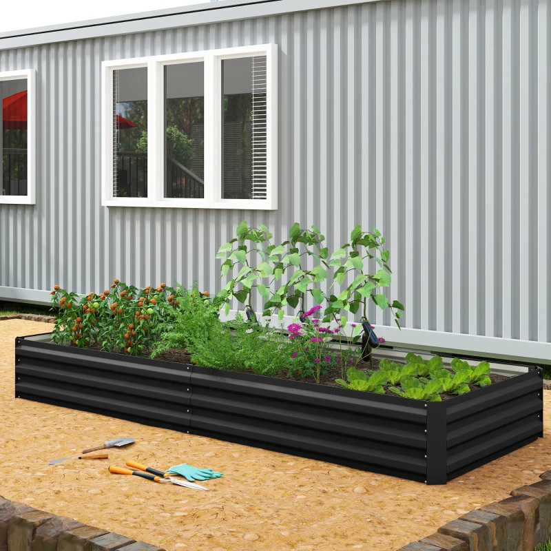Outsunny 95" x 36" x 12" Galvanized Raised Garden Bed, Metal Elevated Planter Box for Growing Flowers, Herbs, Succulents, Black
