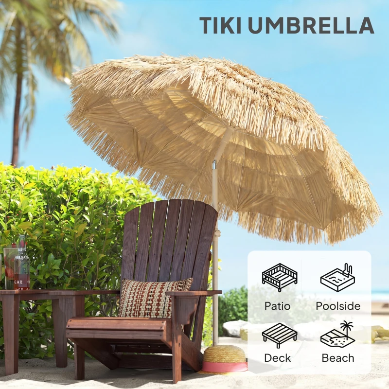 Outsunny 6FT Tiki Umbrella, Outdoor Hawaiian Style Patio Umbrella with 8 Ribs, Carry Bag, Outdoor Tiki Bar, Tropical Palapa